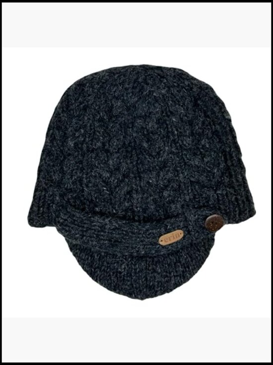 Wool Beanie with Brim Fleece Lined Knitted Hat Newsboy Winter Cap